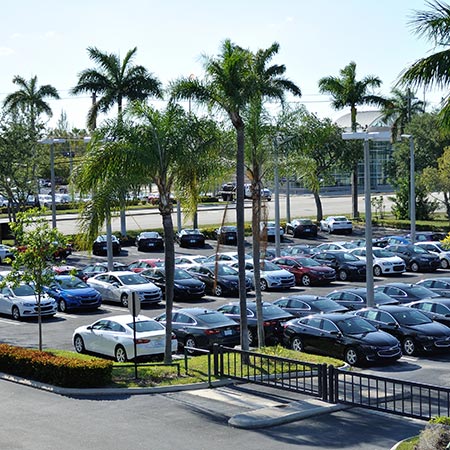 Broward County Auto Dealership Parking Lot with Vehicles for Sale