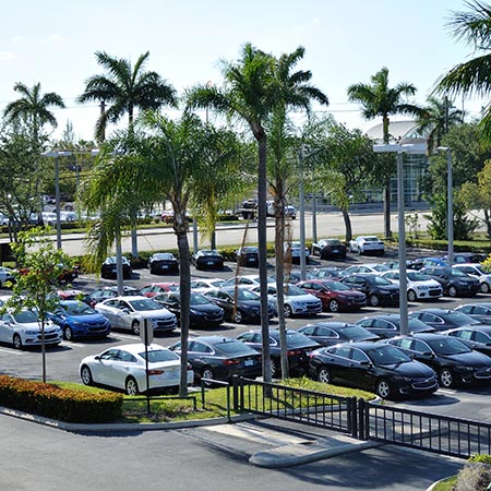 New and Used Vehicles Parked in a Pinellas County Auto Dealer Lot